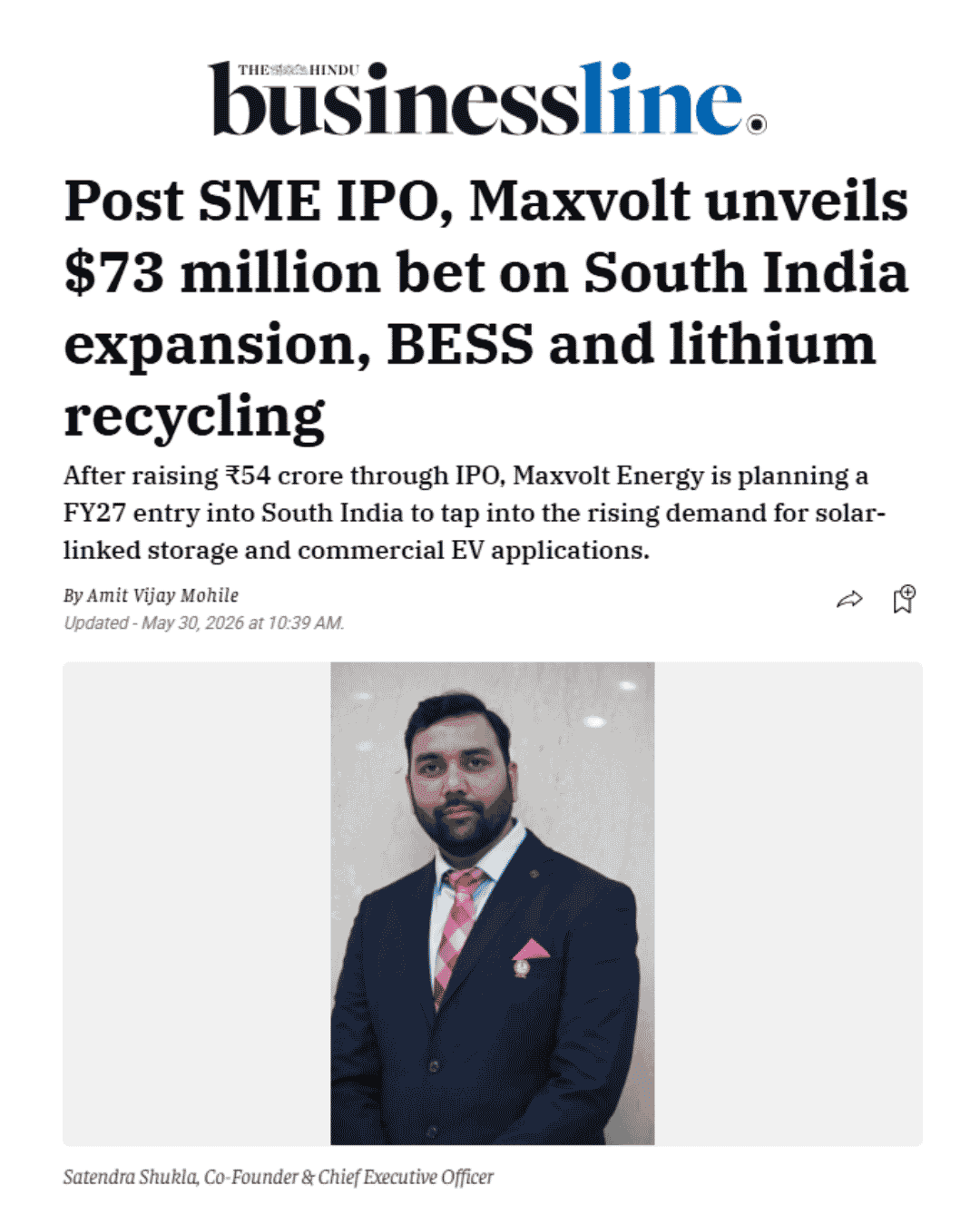 Maxvolt Accelerates Growth with $73 Million Investment in Energy Storage & Recycling