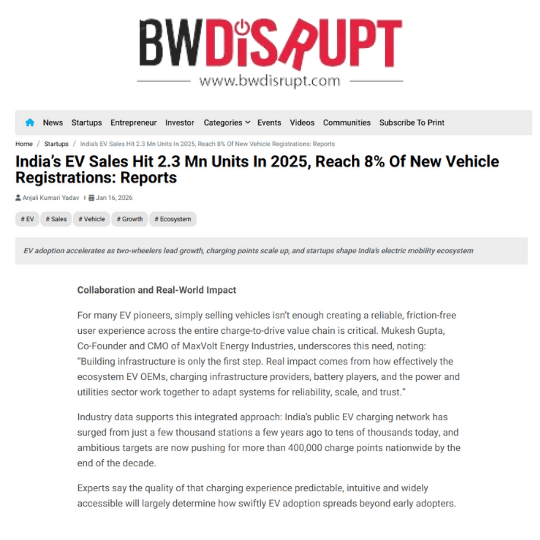India’s EV Sales Skyrocket to 2.3 Million Units in 2025; Electric Vehicles Now Comprise 8% of All New Registrations