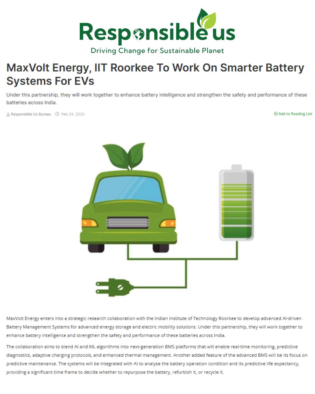 MaxVolt Energy & IIT Roorkee Join to Build Smarter Battery Systems for EVs and Energy Storage