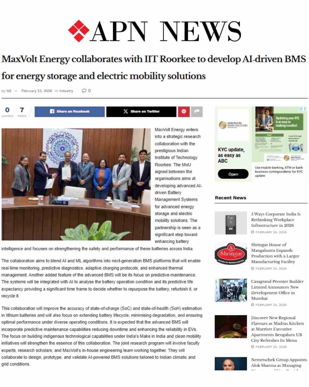 MaxVolt Energy & IIT Roorkee Unite to Create AI-Powered Battery Management Systems for Energy Storage and EVs