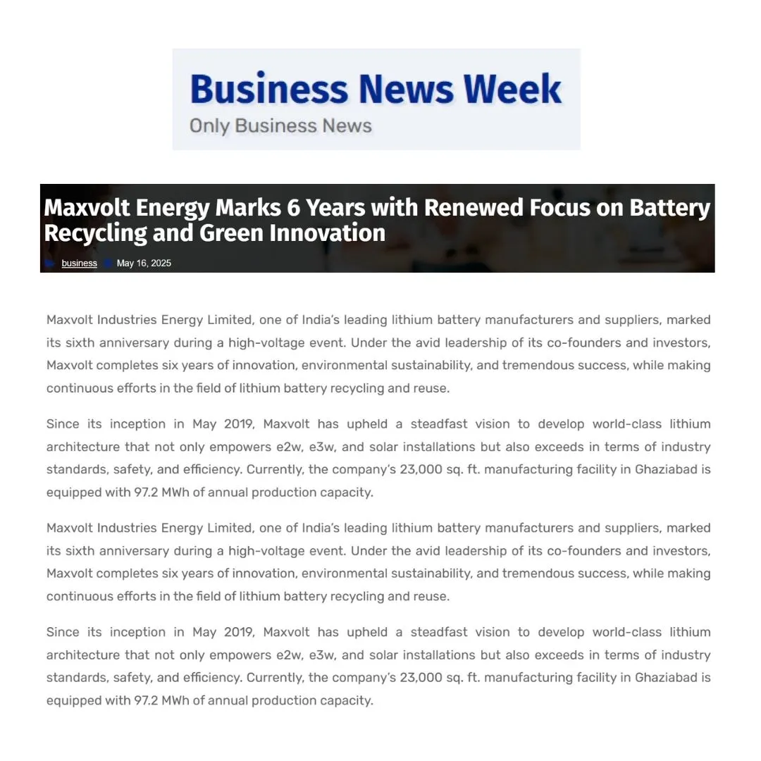 Maxvolt Energy Celebrates 6 Years of Innovation with Bold Moves Toward Lithium Recycling and Sustainable Growth
