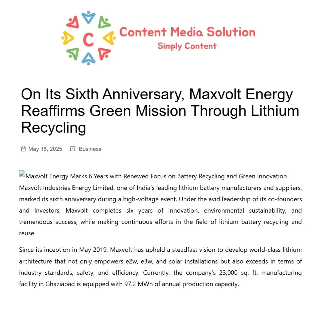 Maxvolt Energy Celebrates 6 Years with Strong Growth and Bold Battery Recycling Plans