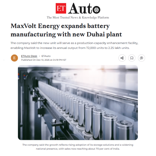MaxVolt Energy Strengthens Manufacturing Capacity with New Duhai Plant