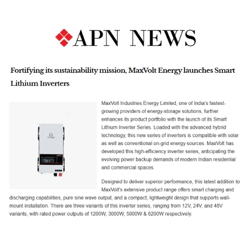 MaxVolt Energy Unveils Smart Lithium Inverter Series for a Sustainable Future