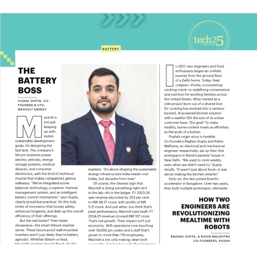 MaxVolt Energy’s Vishal Gupta Named “The Battery Boss” in Tech25 Feature
